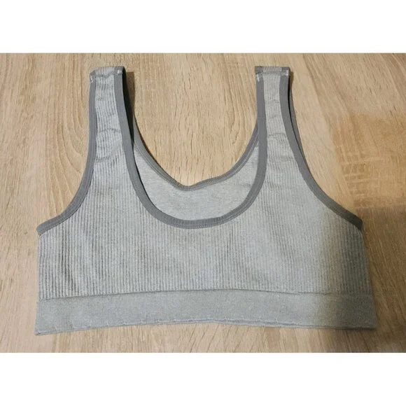 Lucky Brand Seamless Soft Ribbed Sports Bra Grey Ribbed Athleisure Size L - Picture 2 of 3